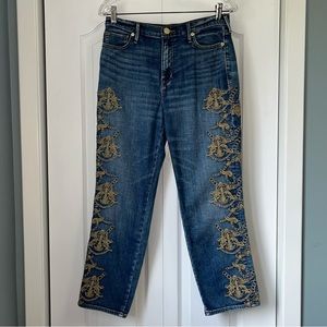 TRUE RELIGION size 30 high waist slim straight leg ornate jeans denim streetwear